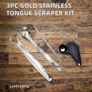 Kit de 3 raspadores de lengua de acero inoxidable dorado, limpiadores de lengua de primera calidad para el cuidado bucal de Dentavex - Product Image 3