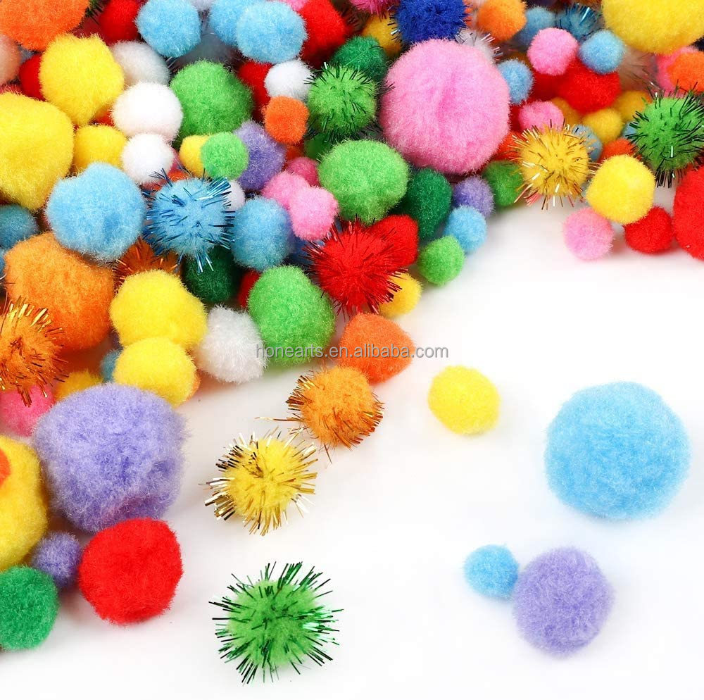 Kids PomPom Craft Pack Mixed 1CM 2CM 3CM 5CM Metallic Colors