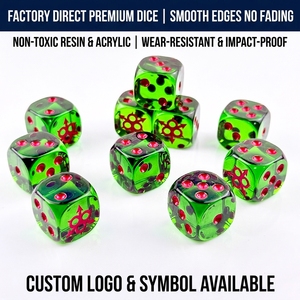 Ensemble de dés personnalisés en résine verte transparente avec symboles de Chaos, 16 mm, 6 faces, pour <span class=keywords><strong>Warhammer</strong></span> 40k, <span class=keywords><strong>jeux</strong></span> de rôle de table - Product Image 1