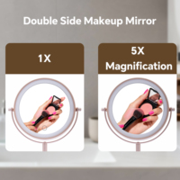 Miroir de maquillage de bureau personnalisé avec logo, cadre métallique éclairé, double face, LED 3 couleurs, grossissement 3x, rechargeable par USB, OEM ODM