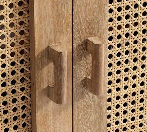 Meuble TV en rotin style ferme avec 2 armoires et pieds en bois massif, centre de divertissement, console multimédia, support TV pour salon et chambre - Product Image 6