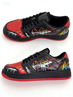 Zapatillas de Skate para Hombre, Color Negro y Rojo con Diseño de Grafiti, de Alta Calidad, Diseño de Lujo, Personalizables, Casuales