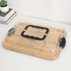 Plateau en bambou à compartiments avec couvercle, 4 compartiments, pour servir des en-cas lors de fêtes et de réunions - Product Image 2