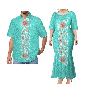 1Moq Tie-Dyed By The Polynesian Samoan Tribe Fish Cut Dress Big Round Neck Fishtail Skirt And Casual Men's Shirt