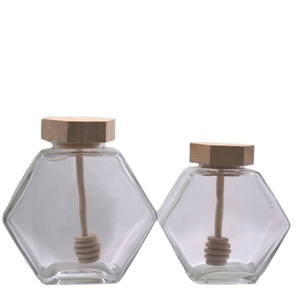 Luxury Transparent Honey <b>Jar</b> with Dipper Honey Packaging Hexagonal Glass <b>Jar</b> - Product Image 1