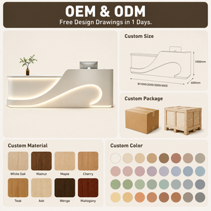 Modern Luxury Streamlined Matte White <b>Reception</b> <b>Desk</b> with Continuous LED Light Strip for Spa Beauty <b>Salon</b> OEM ODM Custom - Product Image 1