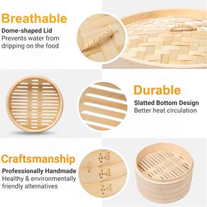 10-Inch 2-Tier Bamboo <strong>Steamer</strong> Basket for Cooking Dim Sum, <strong>Momo</strong> and Bao Buns with Stainless Steel Ring <strong>Set</strong> - Product Image 6