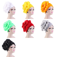 Foulard à fleurs perlées de couleur Pure, Hijab, Turban, Bonnet, Bonnet, chapeau