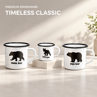 Ensemble de 3 tasses à café en émail Famille d'ours, assorties parent-enfant, en métal avec bord noir, pour cadeaux de famille de fêtes, vente en gros
