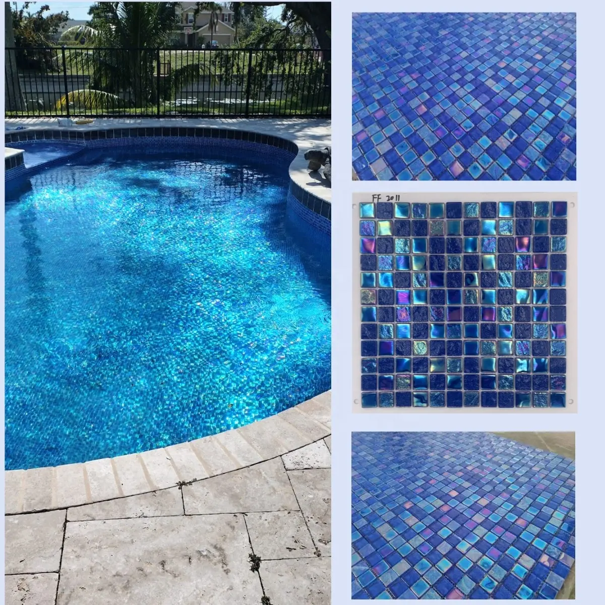Tessere di mosaico per piscina in vetro perlescente blu di vendita calda