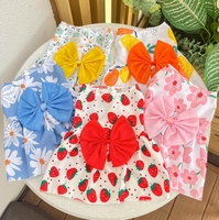 Gaun Hewan Peliharaan Anjing Kucing Lucu Motif Pita Bahan Katun untuk Musim Semi dan Panas, Grosir Pakaian Hewan Peliharaan Model Terbaru