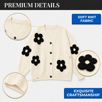 Kardigan Bunga Berbulu Premium Wanita, Chic 3D Sherpa, Hiasan V-Neck, Kancing Depan, Rajutan Sweater 2026