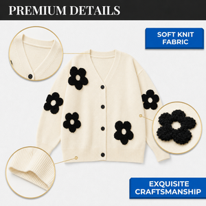 Cardigan Premium da <span class=keywords><strong>Donna</strong></span> in Crema con Fiori Soffici, Chic con Decorazioni 3D in Sherpa, Scollo a V e Bottoni, Maglione Lavorato a <span class=keywords><strong>Maglia</strong></span> 2026 - Product Image 1