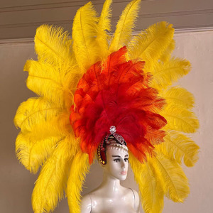 Coiffe de plumes jaune et rouge de <span class=keywords><strong>samba</strong></span> brésilienne faite à la main pour la performance de costume de défilé de carnaval de dames - Product Image 2