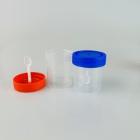 Recipiente para Muestras Médicas, Vaso para Muestras de Orina con Tapa y Cuchara, Recipiente Desechable para Muestras, Uso en Laboratorio, 40 ml, 60 ml