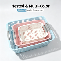 Panier de rangement en plastique à 3 tailles avec trou de drainage, panier de rangement portable pour le bureau, pour les jouets des enfants, les collations, les articles ménagers divers