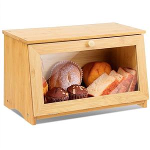 Boîte à pain en bambou à un seul niveau avec couvercle en verre, rangement de cuisine pour pain et en-cas - Product Image 4