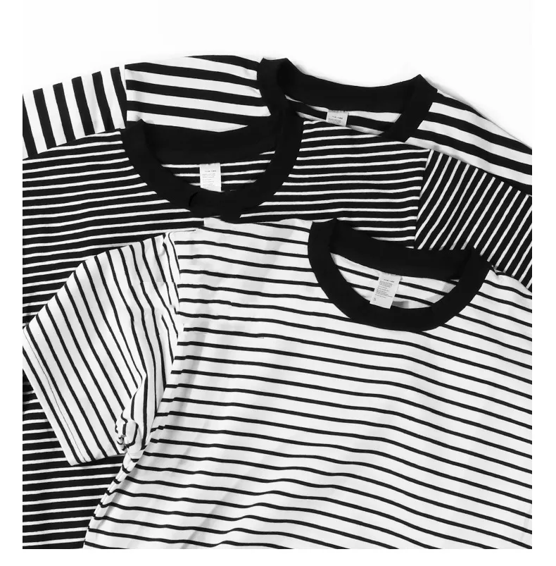 RUICHI Individuelles 200 Gramm Retro gestreiftes T-Shirt für Herren Farbkontrast Vintage-T-Shirt für Herren