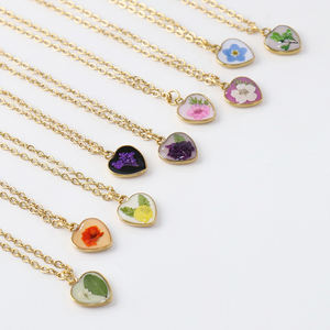 Kalung bunga kering bentuk hati alami kalung liontin bunga Resin kalung bunga padat buatan tangan berlapis emas untuk wanita - Product Image 4