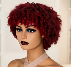 Crépus Bouclés Fringe pour Pixie Cut Perruque pour Femmes Pas Cher <span class=keywords><strong>Court</strong></span> Perruque de <span class=keywords><strong>Cheveux</strong></span> Humains avec <span class=keywords><strong>Frange</strong></span> Noir HD Lace Couleur - Product Image 3