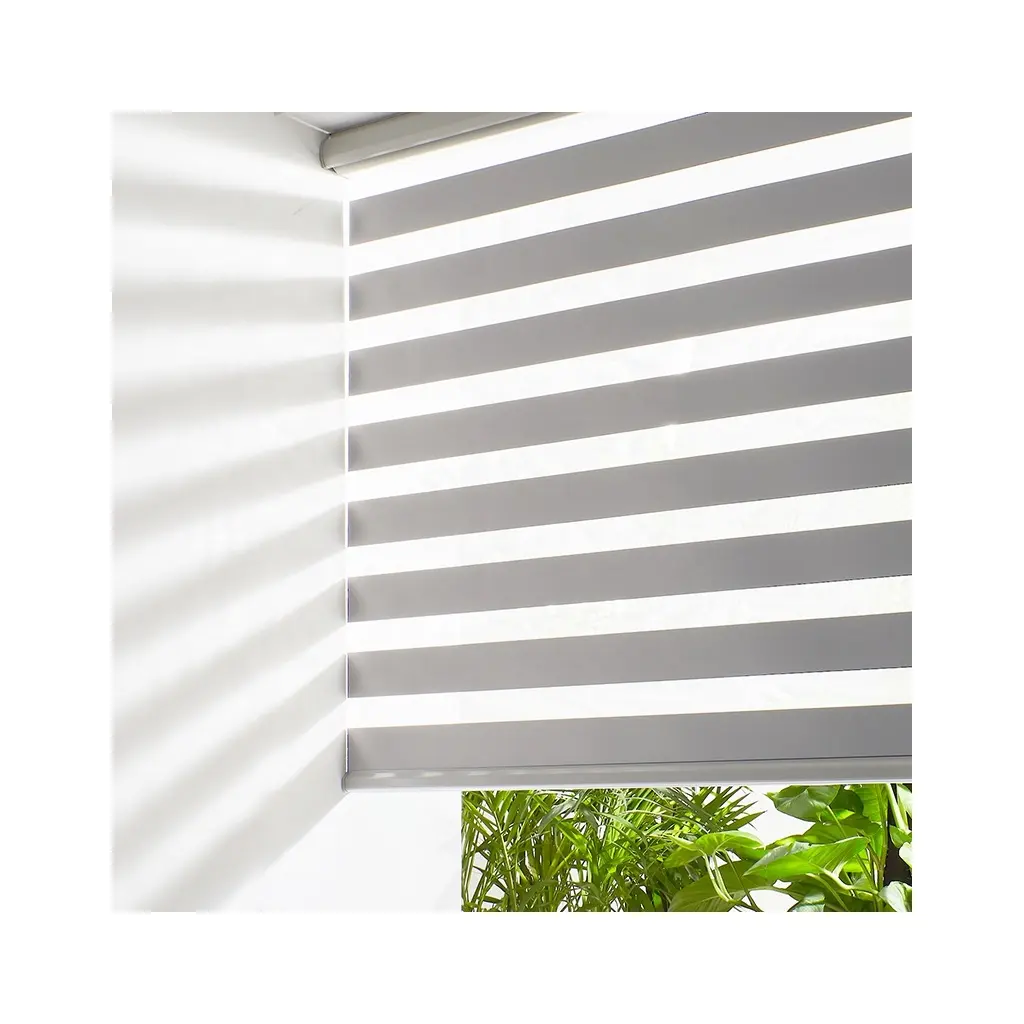 Yeni tasarım profesyonel 100% Polyester çift katmanlı akülü ücretsiz-dur özel Zebra jaluzi