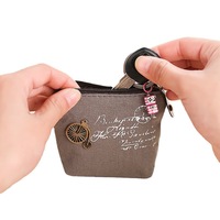 Dompet Koin Wanita Baru Gaya Korea Dompet Kanvas Antik Tas Persegi Kecil Berbentuk Kerang dengan Ritsleting Gantungan Kunci Pola Geometris