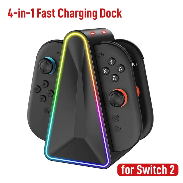 4-in-1 Fast Charging Dock for Switch 2 Joycon Accessories, Switch2 Joy Con Controller Magnetic Charger Stand Station accessories