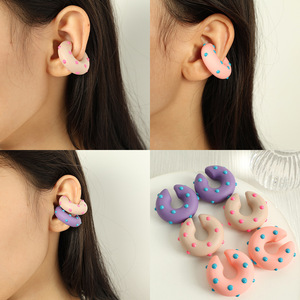 C-Shaped Ear Clips Women's Fashion Earrings Polka Dots <b>Beaded</b> <b>Plastic</b> Resin Daily Wear Summer 2024 Geometric Design EH505 - Product Image 4
