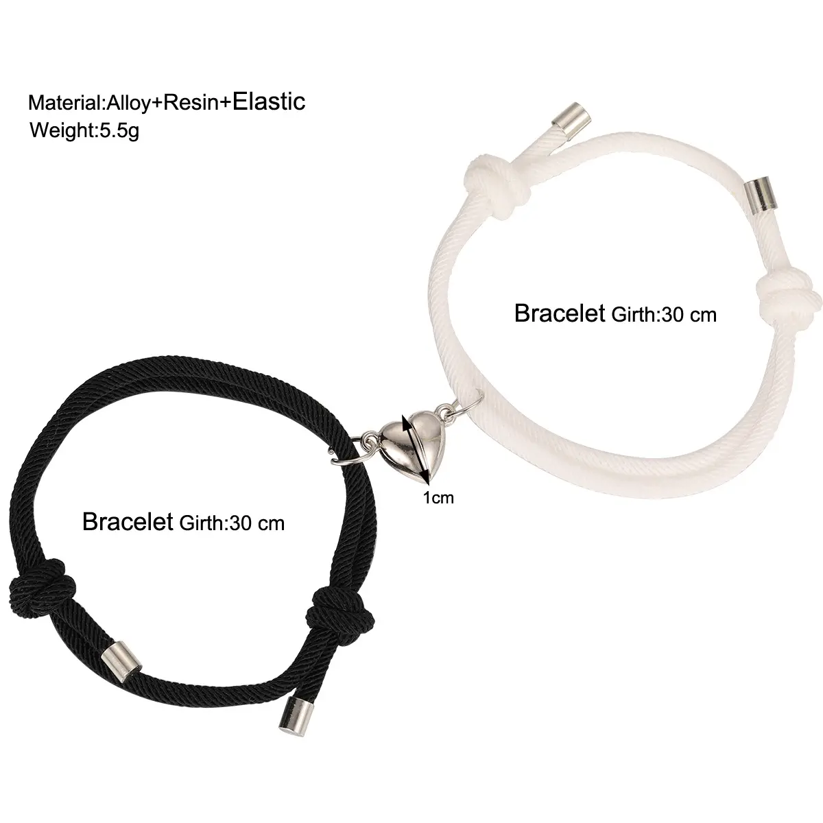 Wholesale 2Pcs/Set Love Heart Magnetic Bracelet Adjustable Handmade Valentine'S Day Gifts Magnet Heart Couple Bracelets
