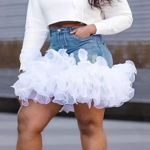 กระโปรงผ้ายีนส์เอวสูงผู้หญิงกระโปรงมินิวินเทจเอวสูงมีกระเป๋าผ้าทูลลำลองสีน้ำเงินขนาดใหญ่พิเศษสำหรับฤดูร้อน - Product Image 1