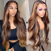 Perruque Lace Front HD 13x6 Ondulée avec Mèches Blond Miel P4/27, 100% Cheveux Humains Indiens, Pré-Pluckée, Sans Colle, Dentelle Transparente