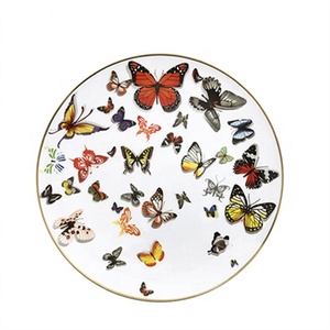 Assiette de dîner ronde en céramique, motif papillon de jardin, style européen de luxe, avec bord doré, pour mariage, tendance - Product Image 4
