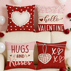 Nouvelle housse de coussin de la Saint-Valentin de style nordique, imprimé cœur rouge et lettres, taie d'oreiller douce pour la peau pour la décoration intérieure - Product Image 1