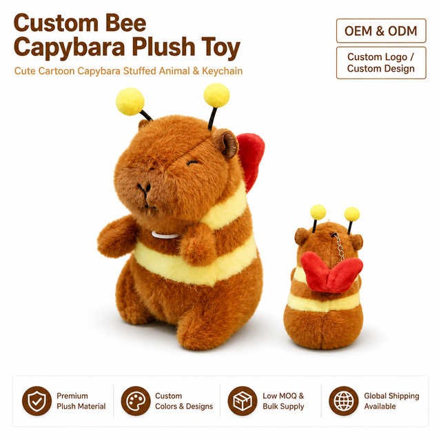 Bee Costume Capybara Plush Toy Heart Wings Keychain Set Brown Fuzzy Cute OEM ODM Custom Bulk Wholesale Manufacturer