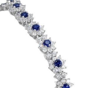 Cadermay Sapphire Bracelet S925 Silver Flower Design Wedding Jewelry Women's - Product Image 5