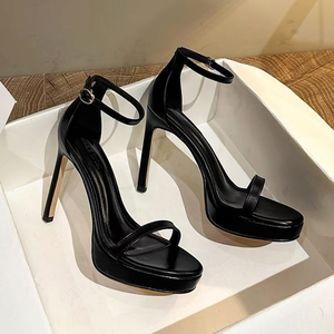 Sandalias de tacón de aguja con plataforma de cuero PU de color sexy y punta abierta para mujer, ideales para bodas y fiestas, novedad 2025 - Product Image 1