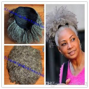 Sal y pimienta pelo gris plata pelo natural puff pan negro de las mujeres clip en cordón Grey de cola de caballo de pelo humano 120g - Product Image 6