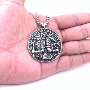 Collier pour homme en acier inoxydable avec pendentif rond Anubis God, design Liberty 1913, style rétro - Product Image 3