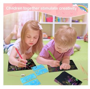 Bunte magische Zeichnung Kratz papier Kunst DIY Projekte Kits Handwerk Geschenke Regenbogen Scratch Off Malbuch für Kinder - Product Image 5