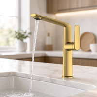 Robinet de lavabo monocommande monotrou en laiton brossé doré de haute qualité, design moderne, avec cartouche céramique, à poser sur le comptoir, garantie 5 ans