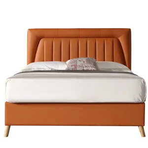 أثاث غرفة نوم فاخر إيطالي سرير جلد ناعم مُنجَّد بحجم كينج بسيط بتصميم جديد 1.8 م