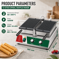 Grille électrique professionnelle à 13 compartiments pour crêpes et gaufres, 1600W, contrôle de la température, revêtement antiadhésif, offre spéciale