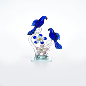 Objet décoratif en verre de Murano, perroquet vert floral, oiseaux jaunes clairs sur branche, décoration d'intérieur, objet d'art de table, design contemporain, cadeau - Product Image 3