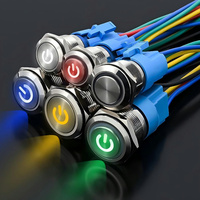 BONENS Interruptor de Botón Metálico Momentáneo con Anillo LED Rojo/Verde/Azul de 12/16/19/22mm, IP65, Acero Inoxidable, Personalizable, 1NO1NC