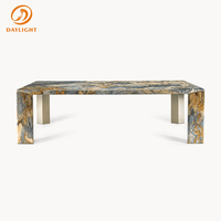 Ensemble de meubles de salle à manger de luxe, design moderne, style victorien, avec dessus en marbre et acier inoxydable doré, tables à manger carrées