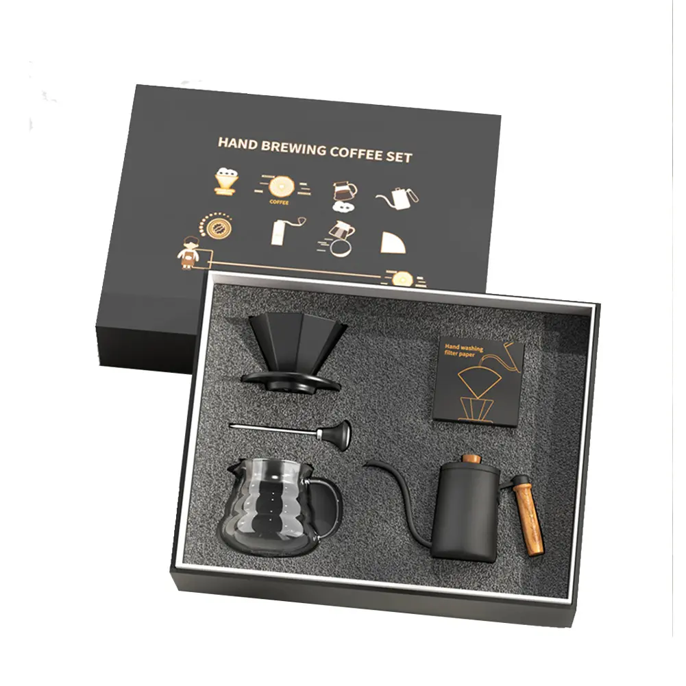 Premium Box Outdoor Travel, Drip Coffee Coffee Set Gifts Set With Manual Coffee Grinder Filter Kettle Pot Scale Spoon/