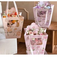 Sac à fleurs trapézoïdal DAMAI, imprimé roses, en papier cartonné blanc, sac cadeau floral avec poignée en soie, boîte d'emballage pour fleuriste