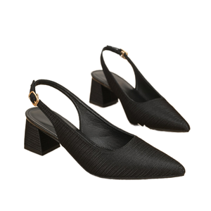Zapatos de Tacón Grueso con Punta en Pico y Tira Trasera Negros para Oficina, para Damas - Product Image 1