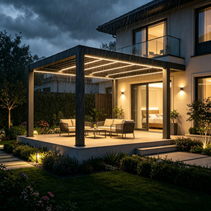 Toldo de aluminio eléctrico ajustable personalizado para espacios de yoga y relajación al aire libre, resistente al viento y la lluvia, con drenaje oculto e integración de luz LED. - Product Image 2