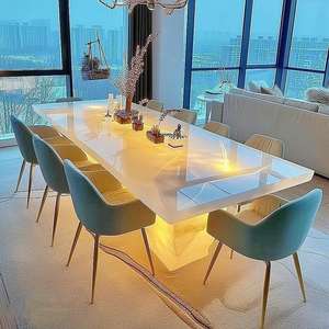 Meja Makan Onyx tembus cahaya, meja makan marmer giok bercahaya mebel ruang makan kustom Oval Backlit Onyx - Product Image 5